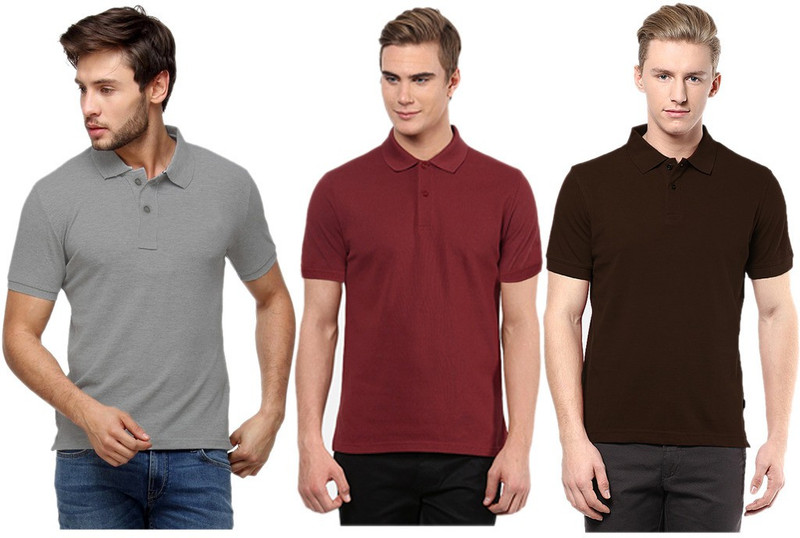 Gold Axe Solid Men Polo Neck Grey, Maroon, Brown T-Shirt(Pack of 3) Gold Axe Solid Men Polo Neck Grey, Maroon, Brown T-Shirt(Pack of 3)
