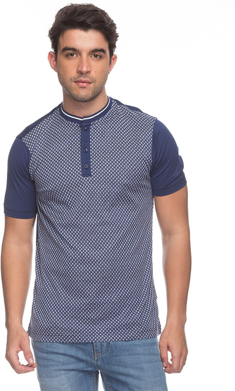 Raymond Checkered Men Round Neck Dark Blue T-Shirt