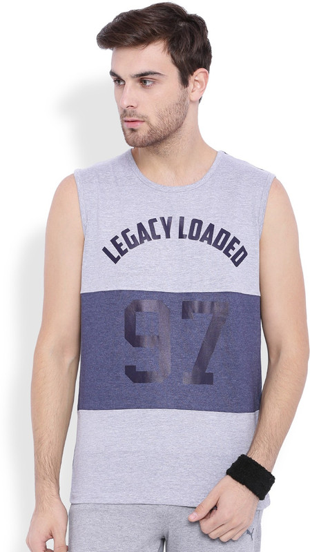 DIFFERENCE OF OPINION Printed Men Round Neck Grey, Blue T-Shirt