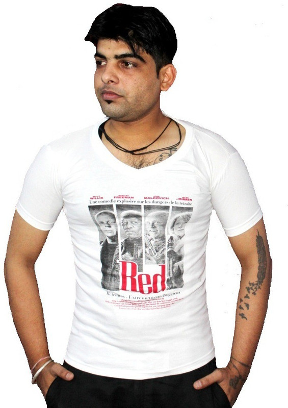AS42 Solid Men V-neck White T-Shirt