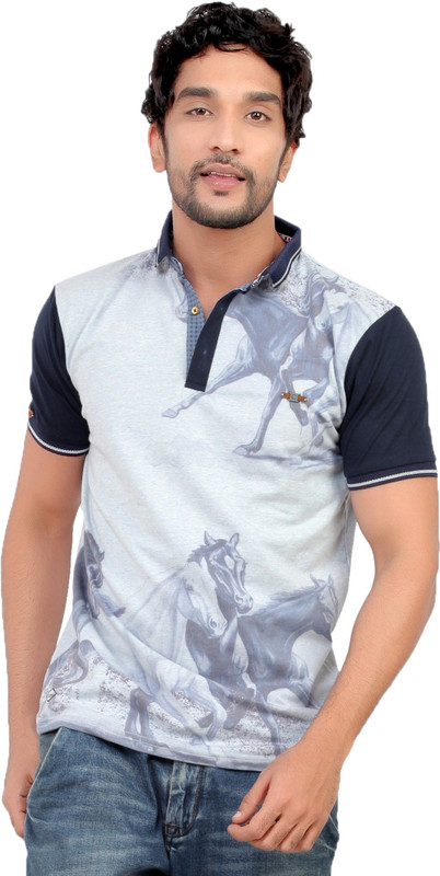 Carbone Printed Men Round Neck Blue T-Shirt