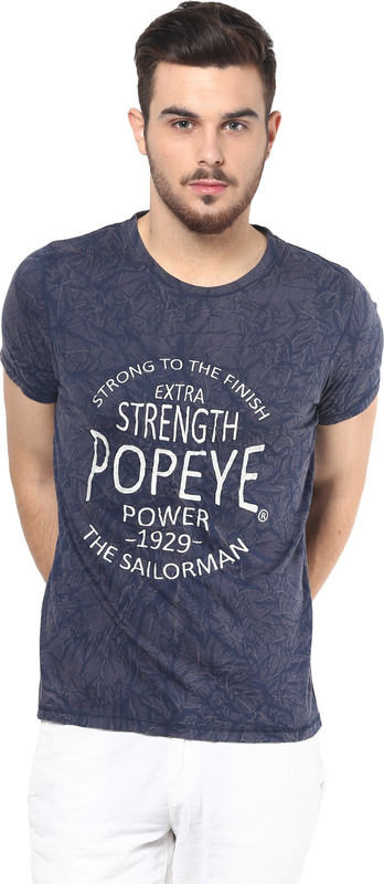 Henry and Smith Embroidered Men Round Neck Dark Blue T-Shirt Henry and Smith Embroidered Men Round Neck Dark Blue T-Shirt