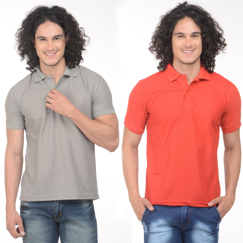 Gold Axe Solid Men Polo Neck Beige, Red T-Shirt(Pack of 2) Gold Axe Solid Men Polo Neck Beige, Red T-Shirt(Pack of 2)
