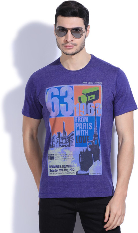 V Dot by Van Heusen Printed Men Round Neck Blue T-Shirt V Dot by Van Heusen Printed Men Round Neck Blue T-Shirt