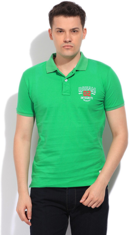 Integriti Solid Men V-neck Green T-Shirt