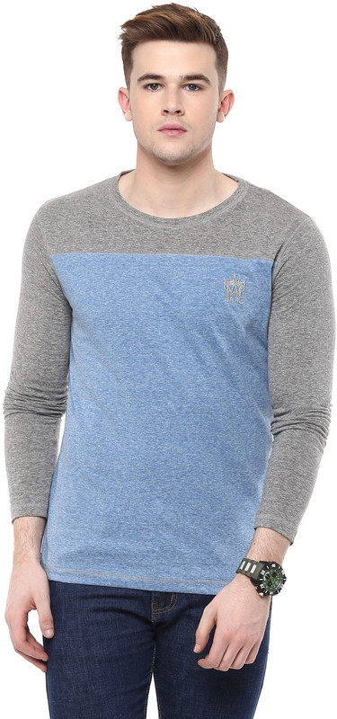 Avoir Envie Self Design Men Round Neck Blue, Grey T-Shirt
