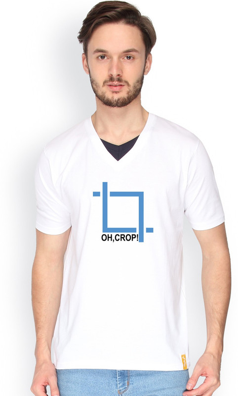 Campus Sutra Printed Men V-Neck White T-Shirt