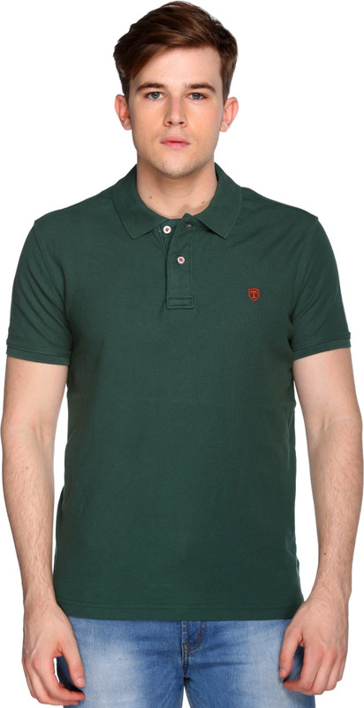 Trufit Solid Men Polo Neck Green T-Shirt