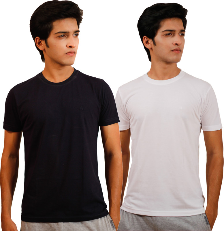 Tryd Solid Men Round Neck Dark Blue, White T-Shirt(Pack of 2)