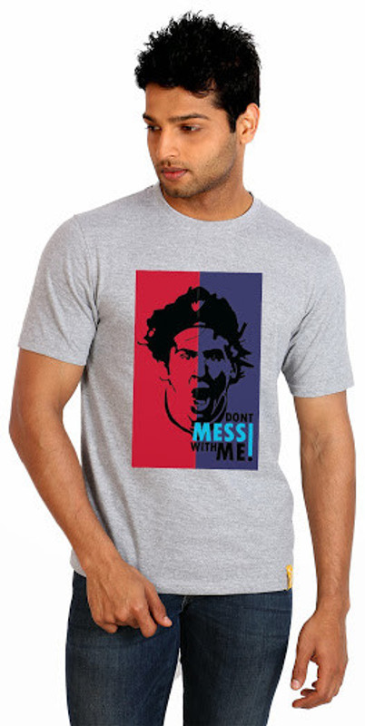 Campus Sutra Printed Men Round or Crew Grey T-Shirt
