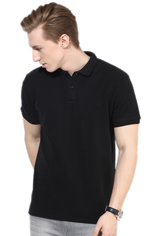 Go India Store Solid Men Polo Neck Black T-Shirt