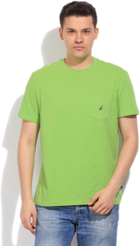 Nautica Solid Men Round Neck Green T-Shirt