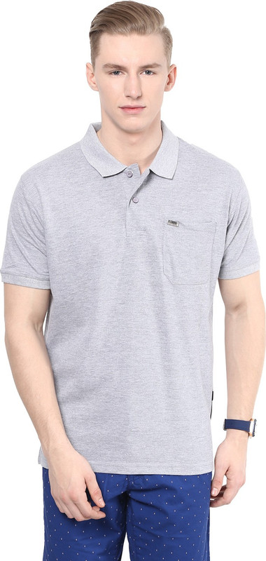 Fritzberg Solid Men Polo Neck Grey T-Shirt