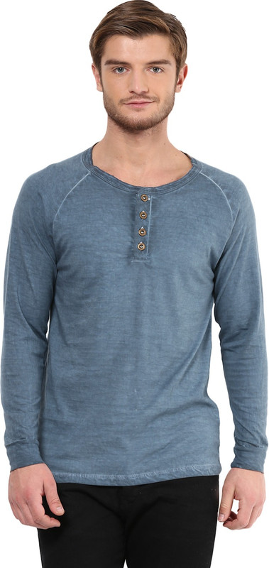 Henry and Smith Solid Men Henley Blue T-Shirt Henry and Smith Solid Men Henley Blue T-Shirt