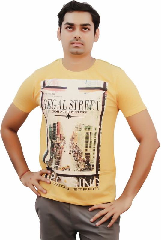 Kothari Printed Men Round Neck Yellow T-Shirt Kothari Printed Men Round Neck Yellow T-Shirt
