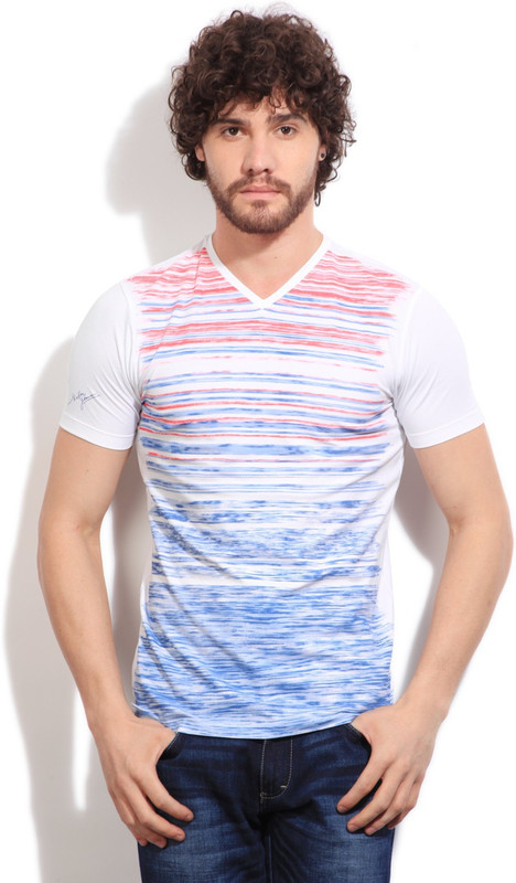Killer Printed Men V-neck White, Blue, Pink T-Shirt