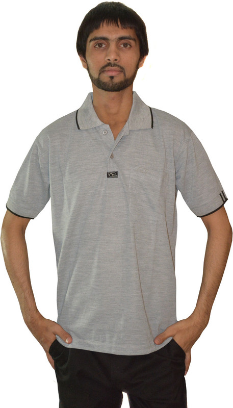 Binnote Solid Men Polo Neck Grey T-Shirt