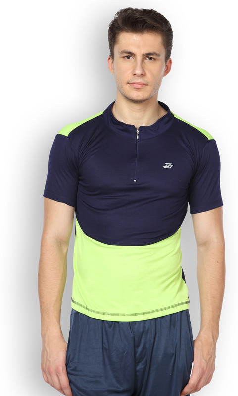 DIFFERENCE OF OPINION Solid Men Turtle Neck Dark Blue T-Shirt