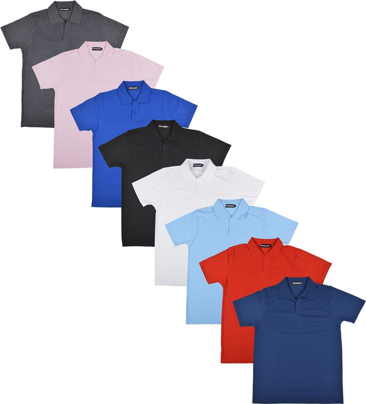 Pintapple Solid Men Polo Neck White, Black, Blue, Pink, Grey, Light Blue, Red, Dark Blue T-Shirt(Pack of 8)