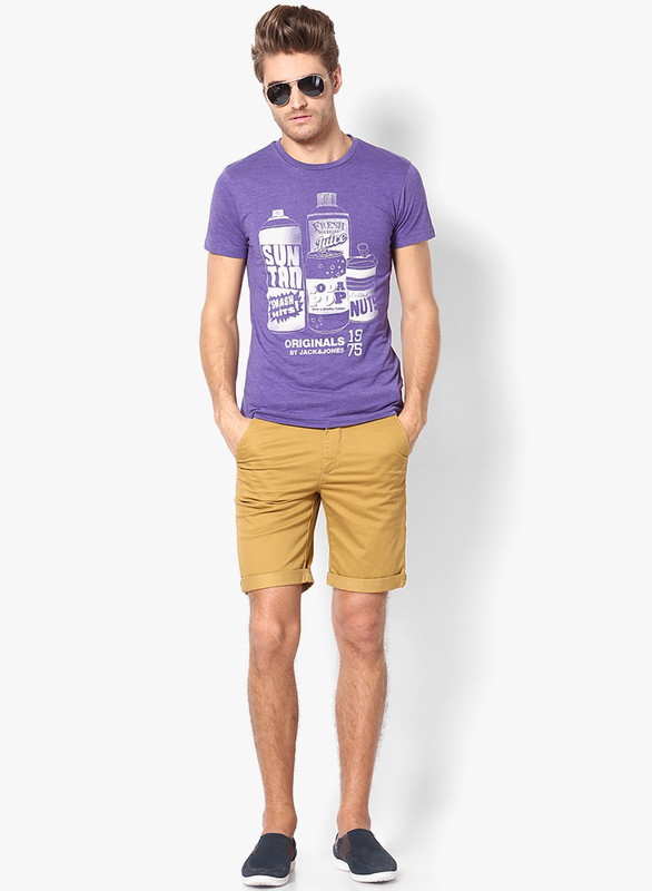 Jack & Jones Graphic Print Men Round Neck Purple T-Shirt