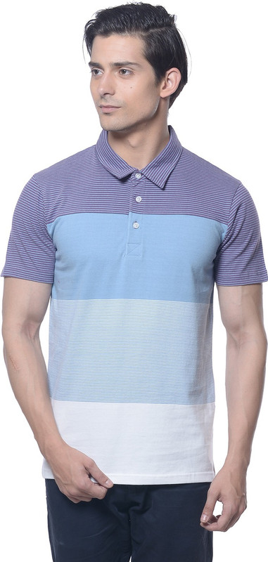 Carve Striped Men Polo Neck Light Blue T-Shirt