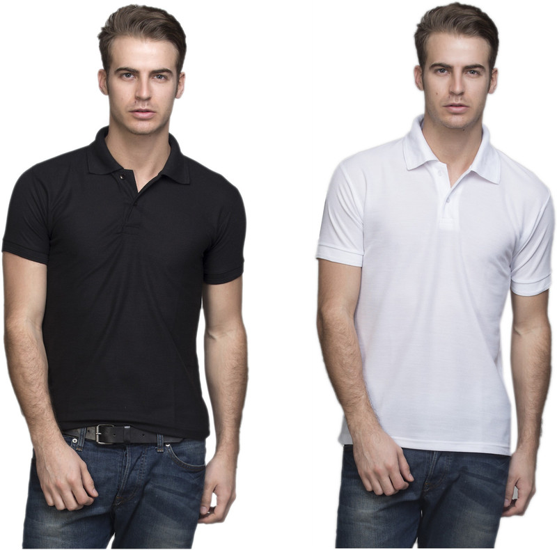 Lambency Solid Men Polo Neck Black, White T-Shirt(Pack of 2) Lambency Solid Men Polo Neck Black, White T-Shirt(Pack of 2)