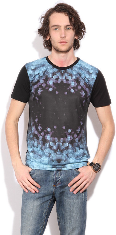 Flying Machine Printed Men Round Neck Black T-Shirt