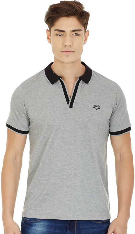 Cloak & Decker Solid Men Polo Neck Grey T-Shirt Cloak & Decker Solid Men Polo Neck Grey T-Shirt