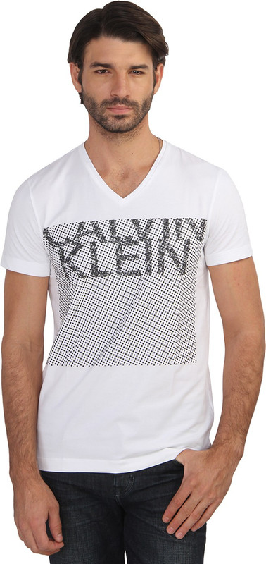 Calvin Klein Printed Men V-neck White T-Shirt