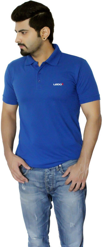 LEDO Self Design Men Polo Neck Blue T-Shirt LEDO Self Design Men Polo Neck Blue T-Shirt