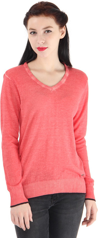 Pepe Jeans Solid Women V-neck Pink T-Shirt