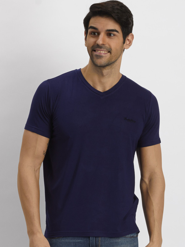 Fritzberg Solid Men V-neck Dark Blue T-Shirt