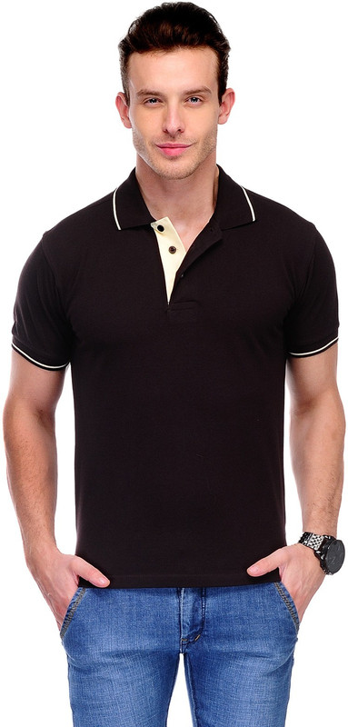 Scott International Solid Men Polo Neck Brown T-Shirt