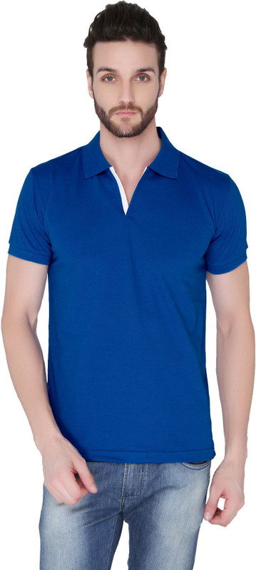 Joke Tees Solid Men Polo Neck Blue T-Shirt
