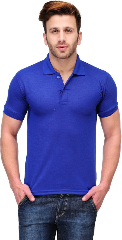 Koolpals Solid Men Polo Neck Blue T-Shirt