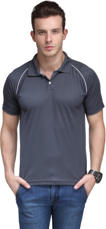 Scott International Self Design Men Polo Neck Grey T-Shirt