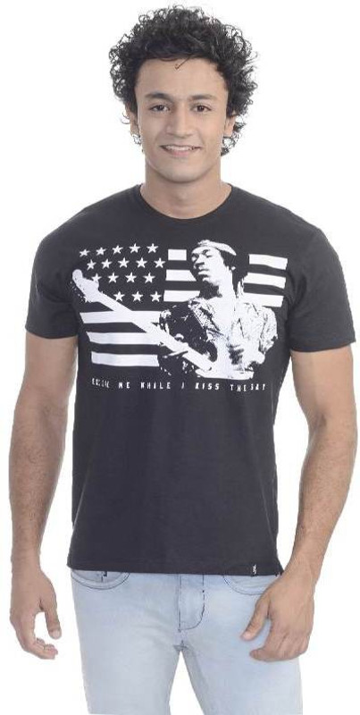 Jimi Hendrix Printed Men Round or Crew Black T-Shirt