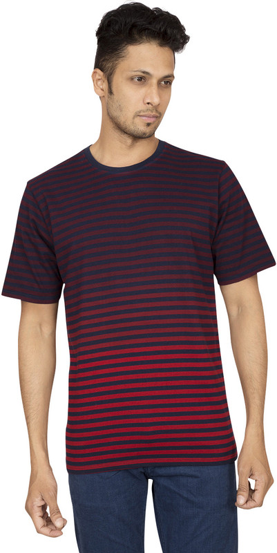 Red Line Striped Men Round Neck Red T-Shirt