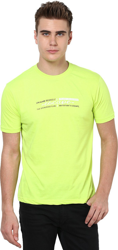 Okane Solid Men Round Neck Light Green T-Shirt