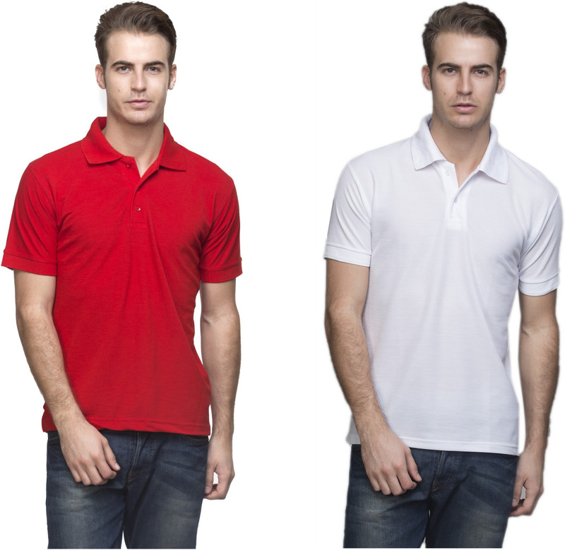 Lambency Solid Men Polo Neck Red, White T-Shirt(Pack of 2) Lambency Solid Men Polo Neck Red, White T-Shirt(Pack of 2)