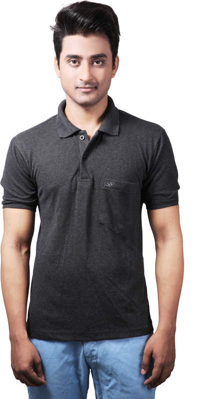 Spur Solid Men Polo Neck Silver T-Shirt