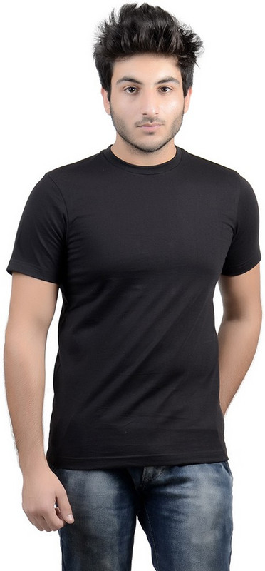 DS WORLD Solid Men Round Neck Black T-Shirt