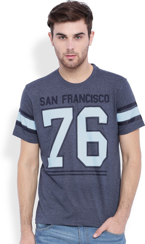 DIFFERENCE OF OPINION Printed Men Round or Crew Blue T-Shirt