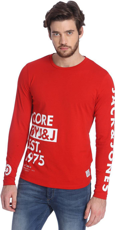Jack & Jones Solid Men Round Neck Red T-Shirt