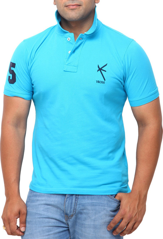 Yross Designs Solid Men Polo Neck Blue T-Shirt