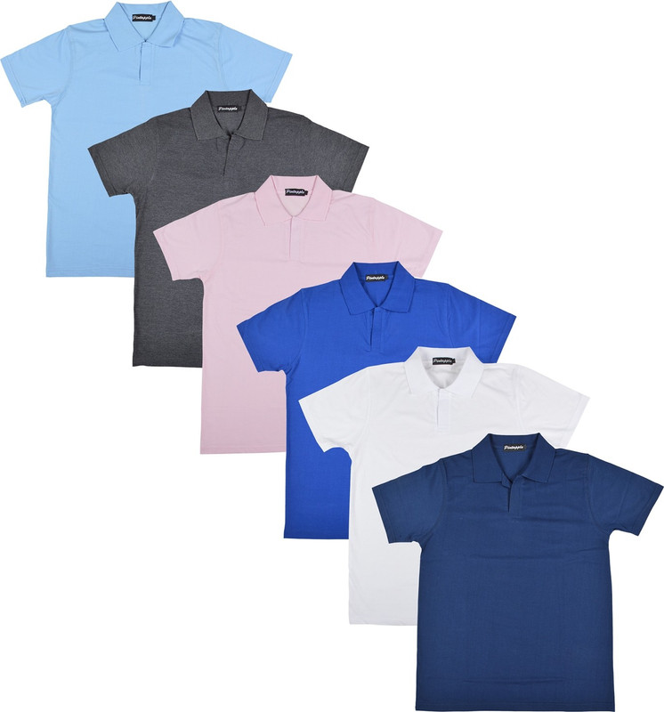 Pintapple Solid Men Polo Neck White, Blue, Pink, Grey, Light Blue, Dark Blue T-Shirt(Pack of 6)