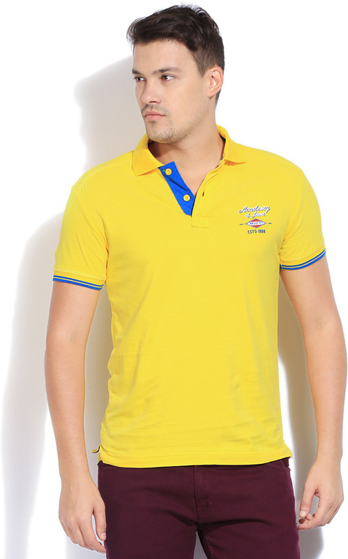 Mufti Solid Men Polo Neck Yellow T-Shirt