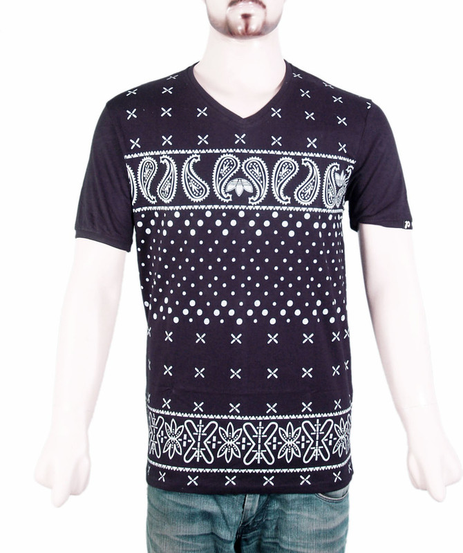 VR Designers Paisley Men V-neck Black T-Shirt