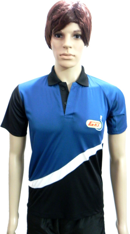 GKI Solid Men Polo Neck Black, Dark Blue T-Shirt