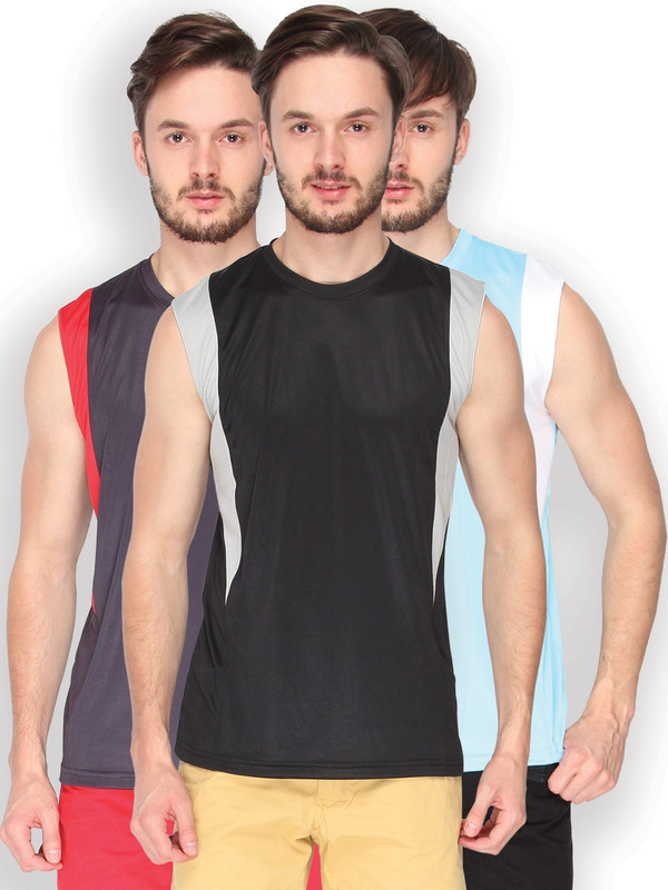 Campus Sutra Solid Men Round or Crew Denim Multicolor T-Shirt(Pack of 3)